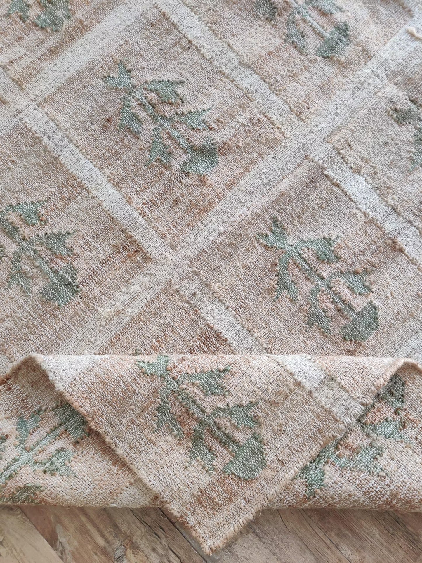 Hand-Woven Botanical Lattice Earth Tone Cotton Jute Rug