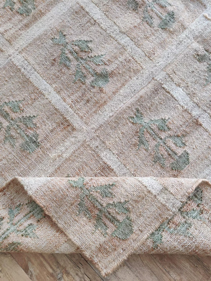 Hand-Woven Botanical Lattice Earth Tone Cotton Jute Rug