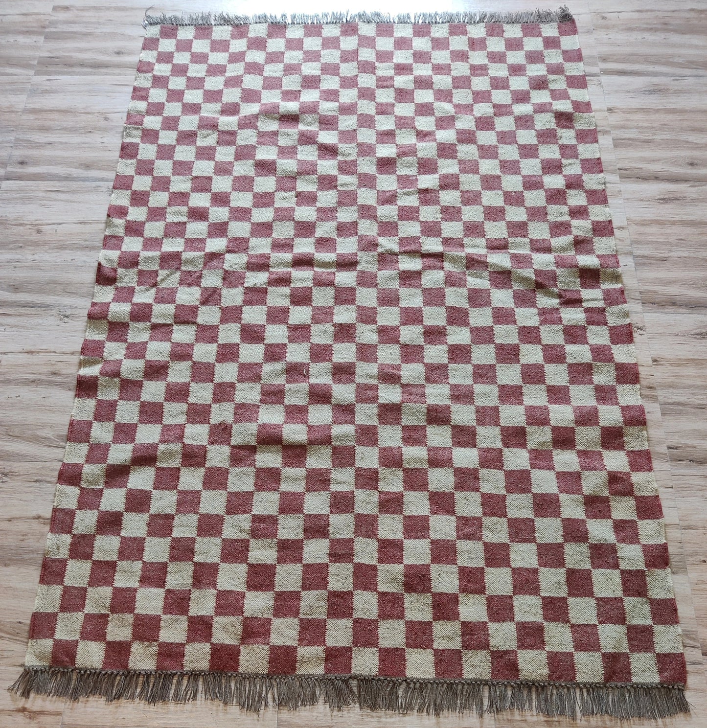Crimson Checkered Trendy Red Grid Rug for Living Room & Bedroom