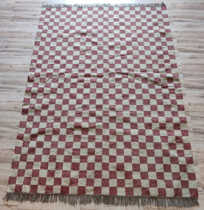 Crimson Checkered Trendy Red Grid Rug for Living Room & Bedroom