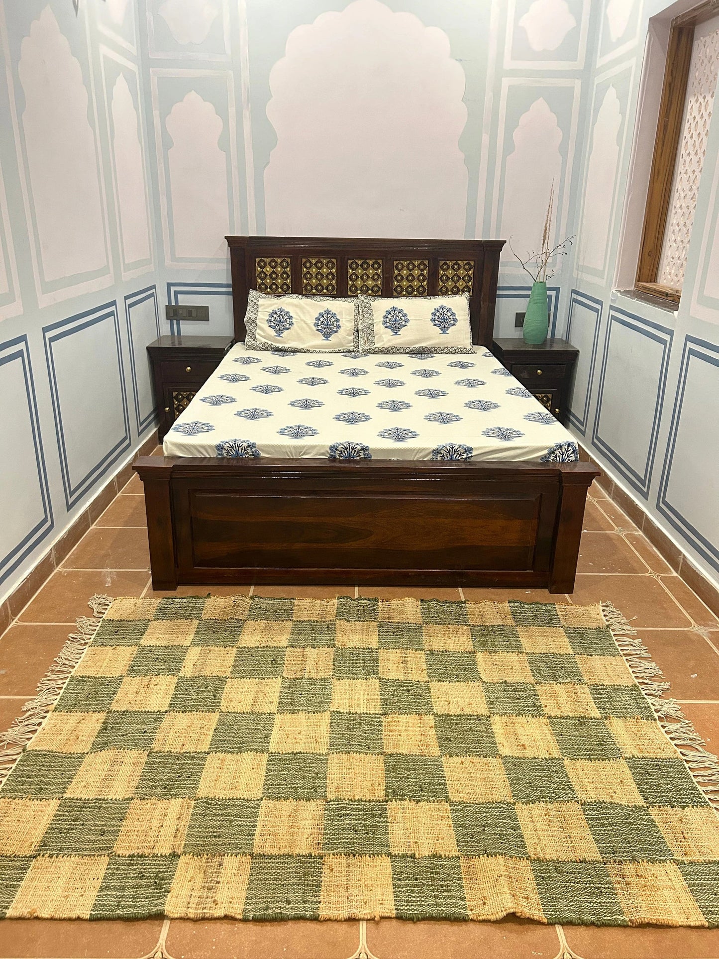 Sage Forest Checkerboard Cotton Jute Rug