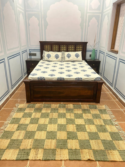 Sage Forest Checkerboard Cotton Jute Rug