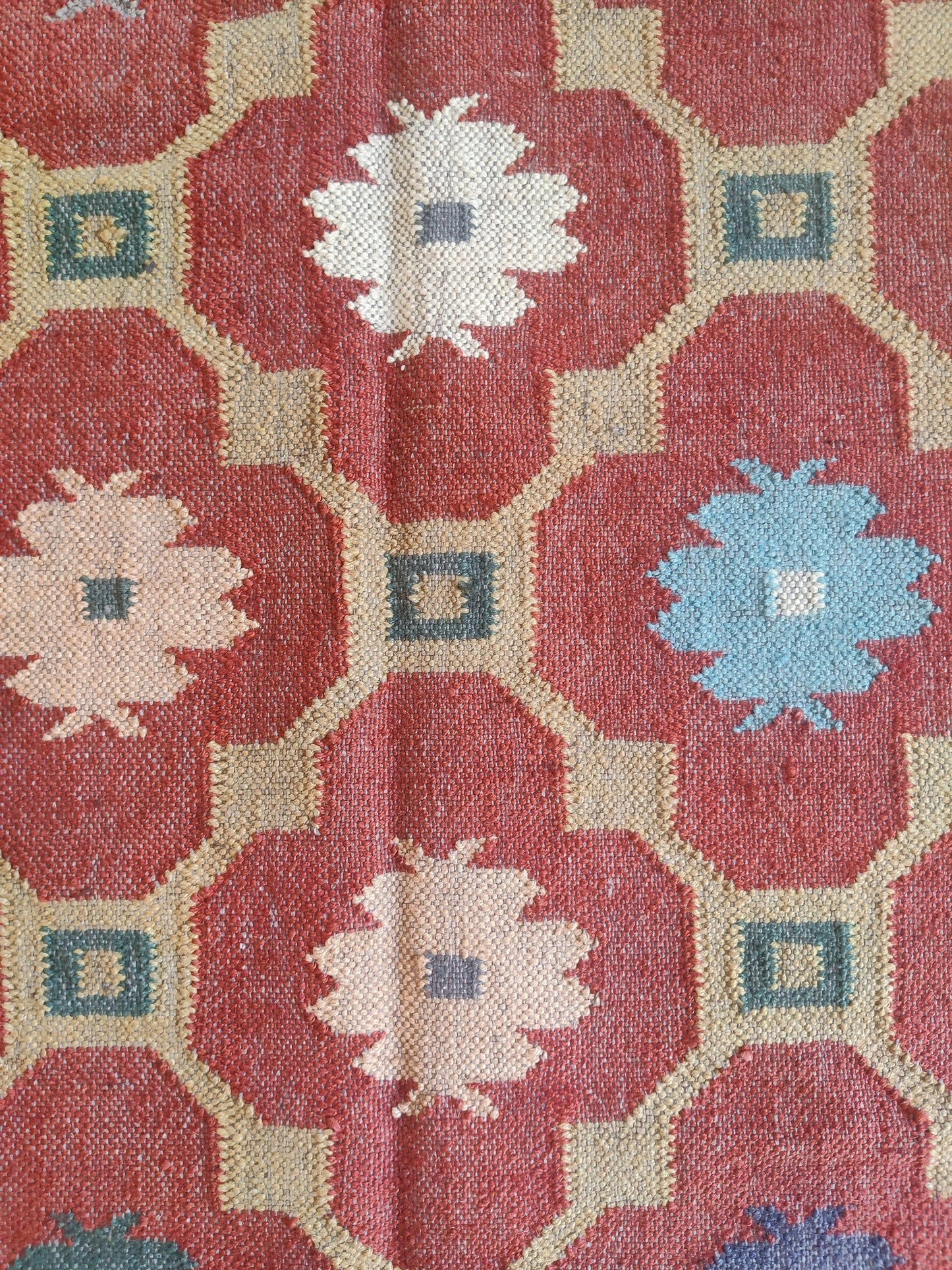 Hellenic Crimson Medallion Red Greek Key Border Kilim rug