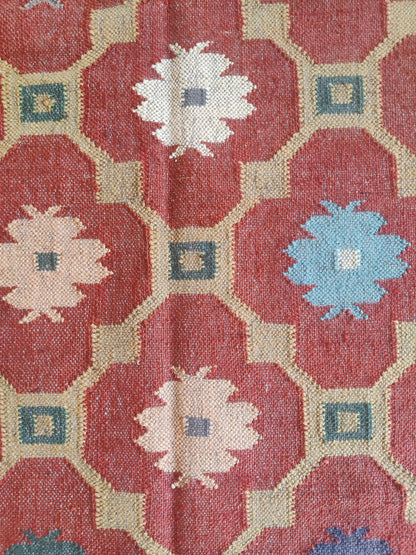 Hellenic Crimson Medallion Red Greek Key Border Kilim rug