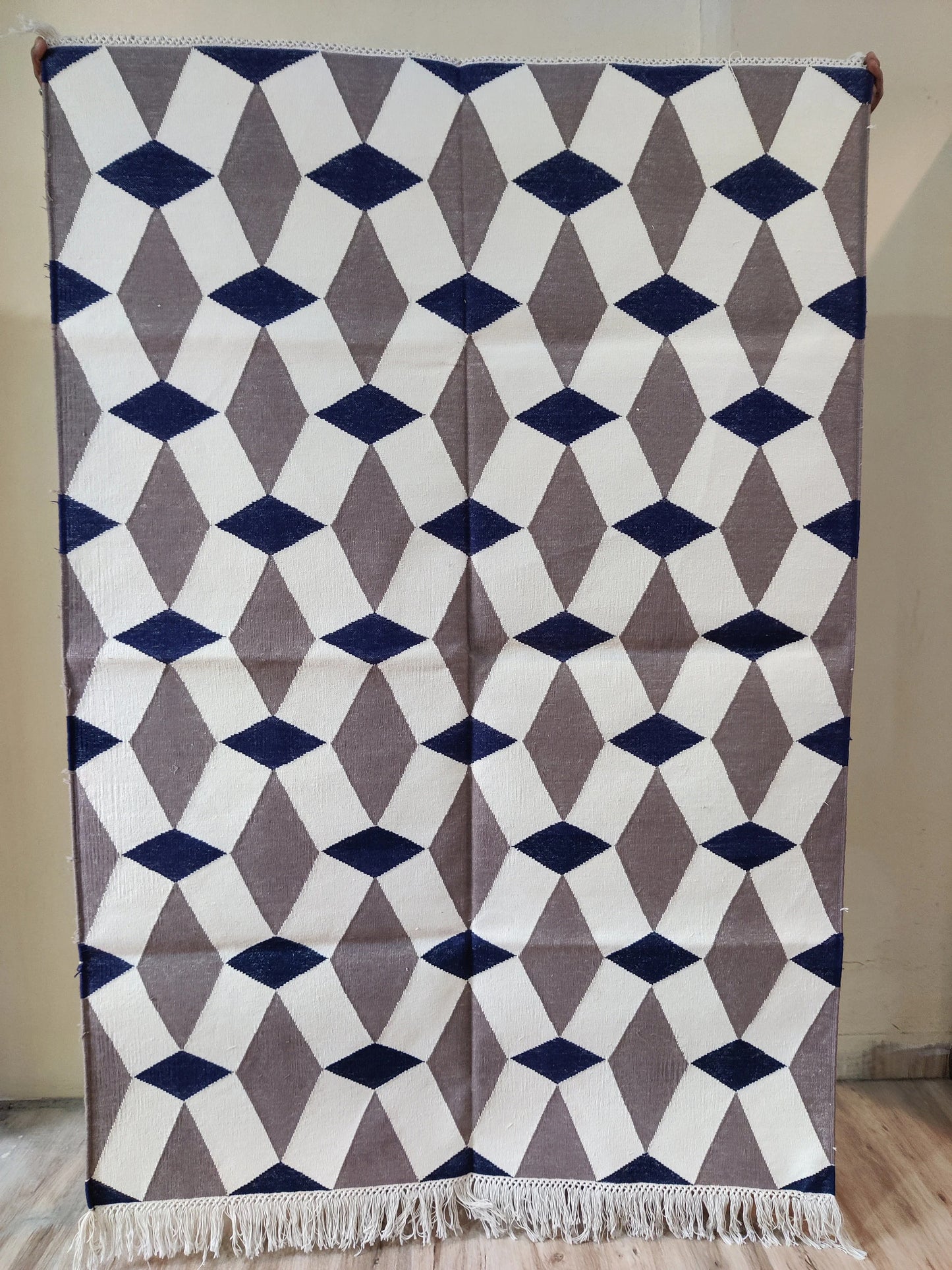 Handmade Harlequin Diamond Cotton flat weave Rug