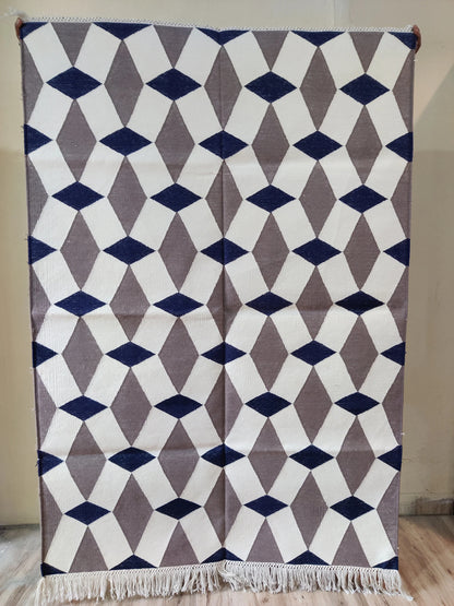 Handmade Harlequin Diamond Cotton flat weave Rug