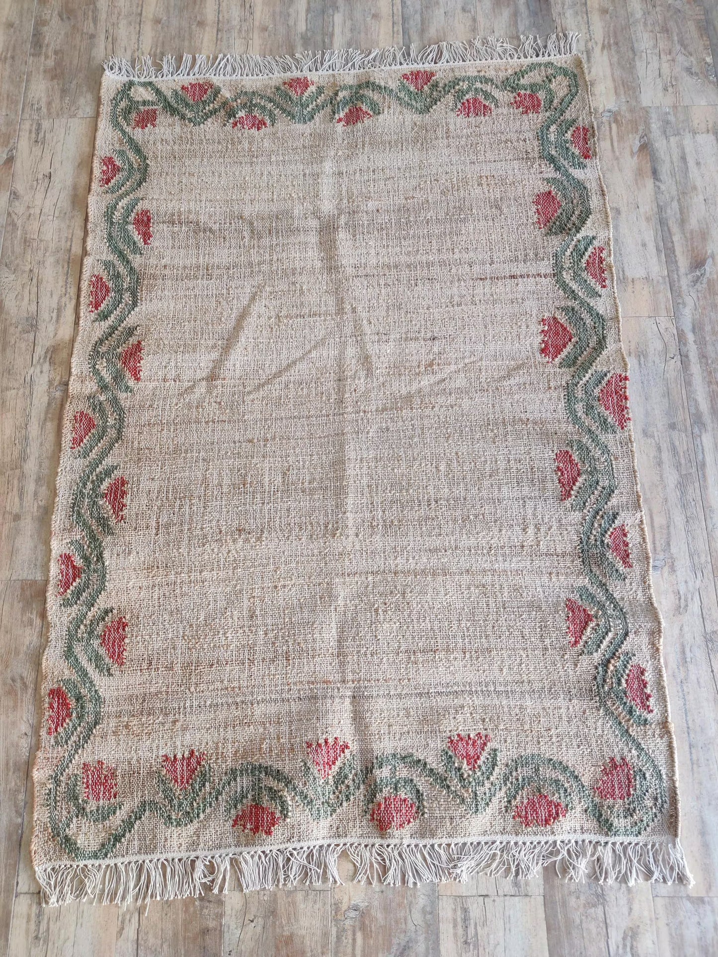 Rose Floral Border Cotton Jute Rug