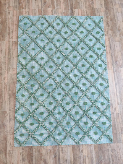 Handmade Diamond Popcorn Pattern Aqua & Jade Handloom Carpet