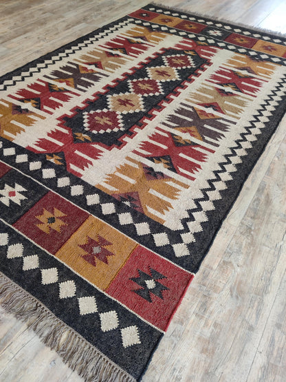 Nomad Heritage Crest Tribal Wool Jute Kilim Rug
