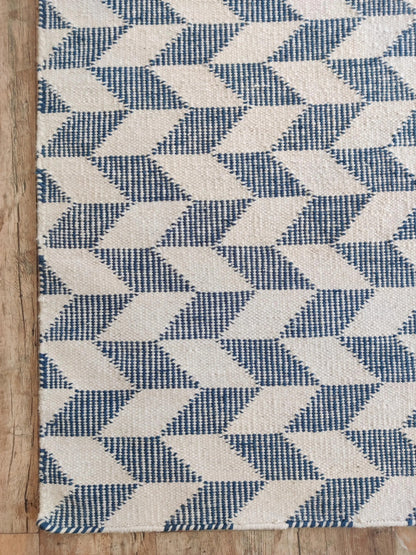 Modern Blue Herringbone Wool Rug