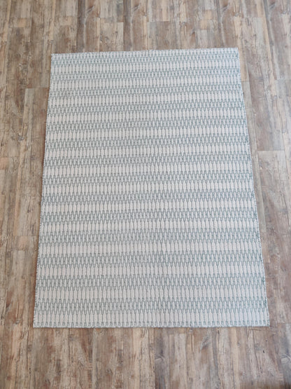 Modern Sage Green Geometric Pattern - Natural White & Aqua Handloom Carpet