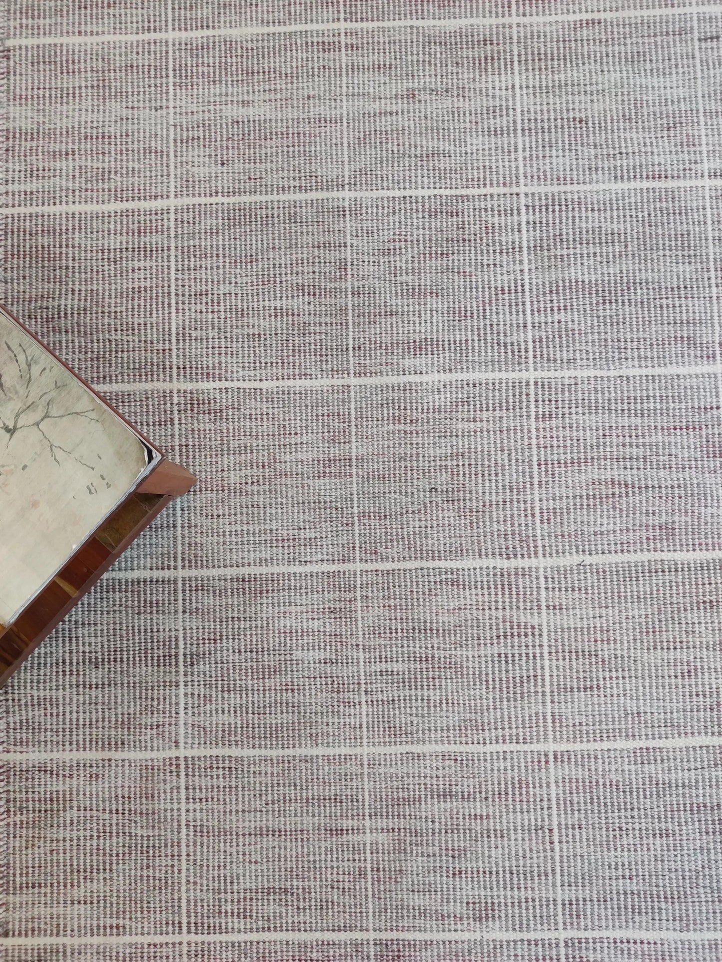 Large Grid Pattern Dhurrie | Subtle Dusty Pink & Ivory Artisan Rug