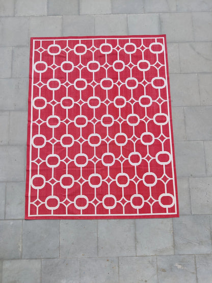 Modern Red Octagon Artisan Crafted Reversible Cotton rug