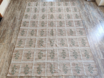 Hand-Woven Botanical Lattice Earth Tone Cotton Jute Rug