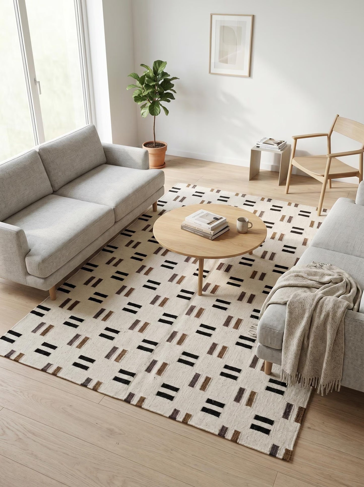 Bauhaus Dash Grid Geometric Minimalist Parallel Dash Flatweave Area Rug