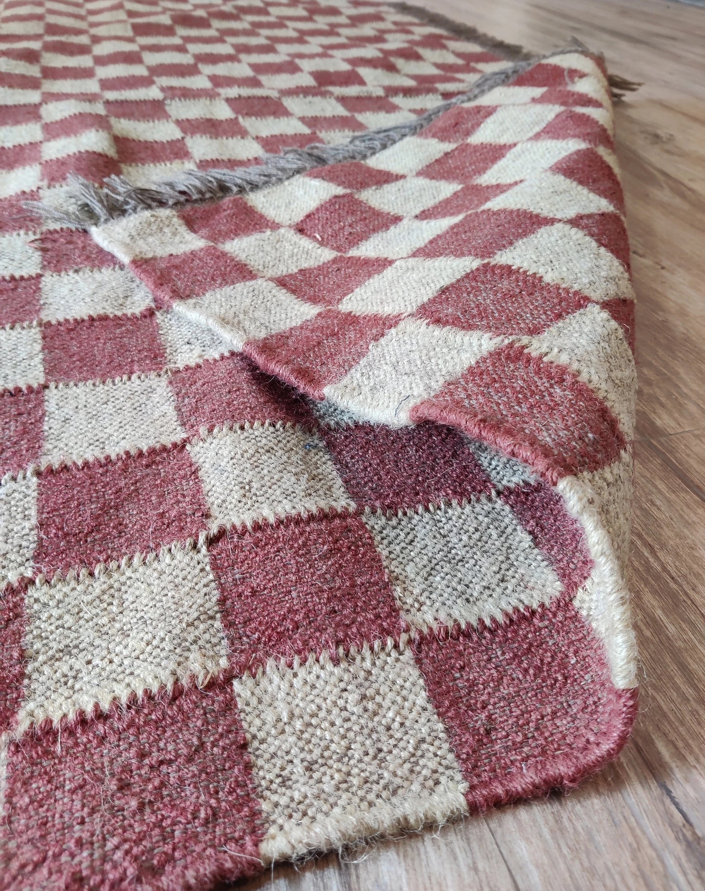 Crimson Checkered Trendy Red Grid Rug for Living Room & Bedroom