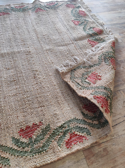Rose Floral Border Cotton Jute Rug
