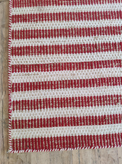 Linear Striped Pattern Dhurrie | Rust Red & Cream Artisan Home Decor