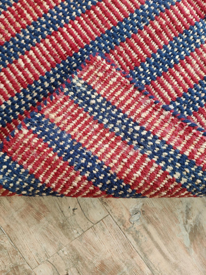 Indigo Blue & Rust Red Striped Pattern - Durable Handloom Hallway Carpet