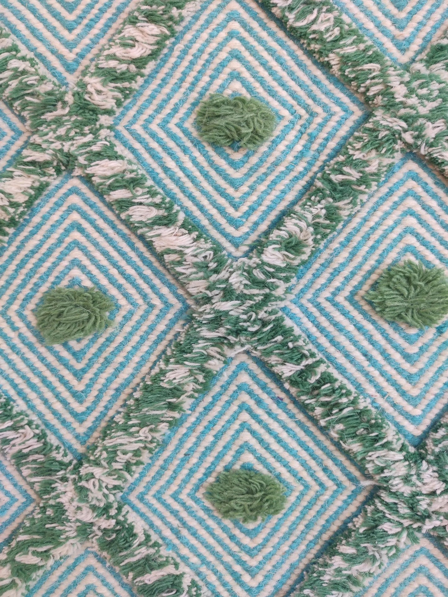 Handmade Diamond Popcorn Pattern Aqua & Jade Handloom Carpet