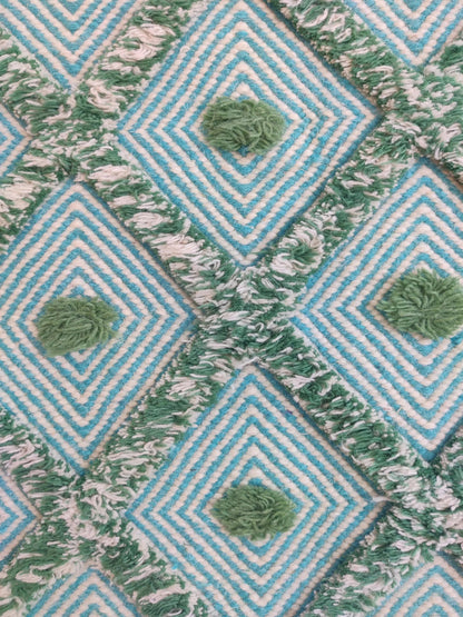 Handmade Diamond Popcorn Pattern Aqua & Jade Handloom Carpet