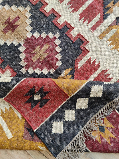 Nomad Heritage Crest Tribal Wool Jute Kilim Rug