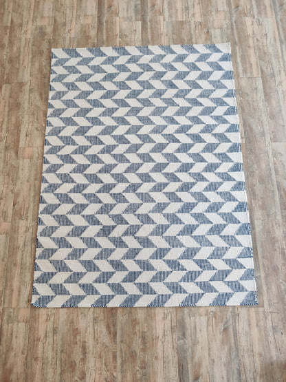 Modern Blue Herringbone Wool Rug