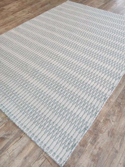 Modern Sage Green Geometric Pattern - Natural White & Aqua Handloom Carpet