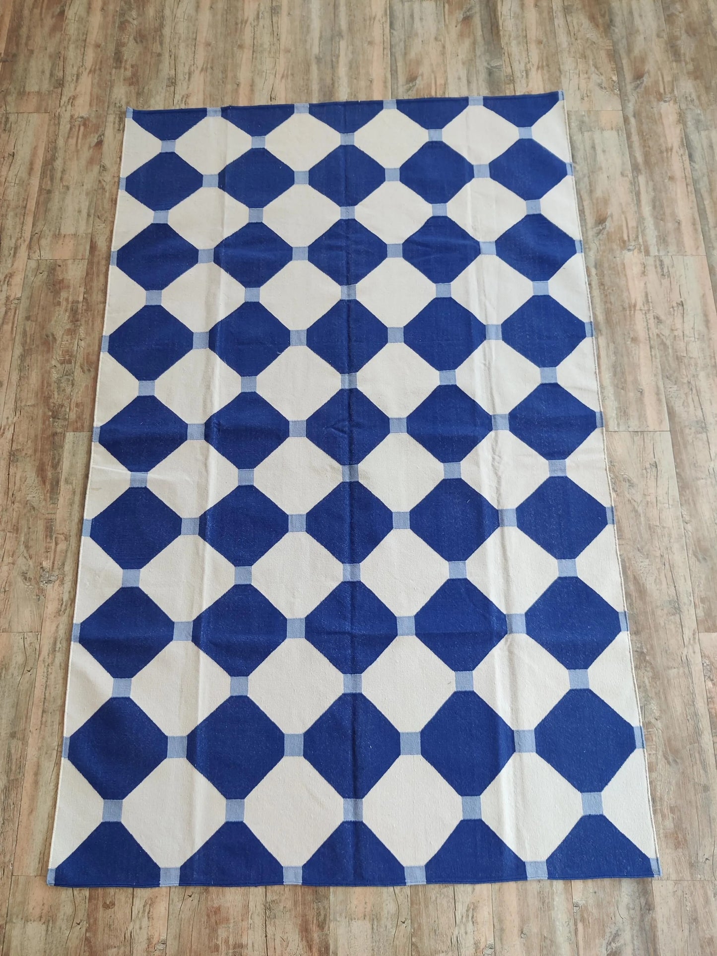geometric octagon and diamond pattern Cotton Dhurrie Rug