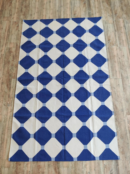 geometric octagon and diamond pattern Cotton Dhurrie Rug