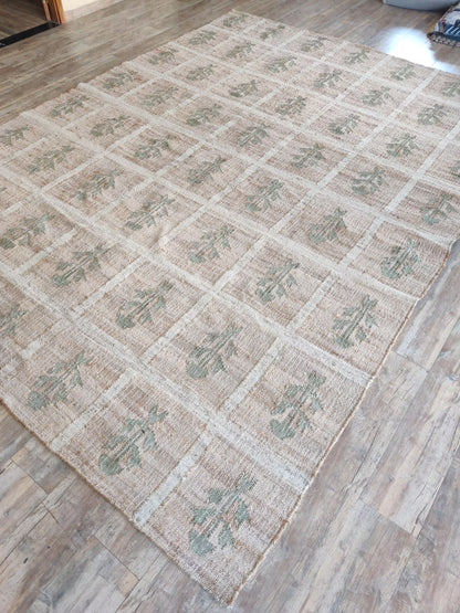 Hand-Woven Botanical Lattice Earth Tone Cotton Jute Rug