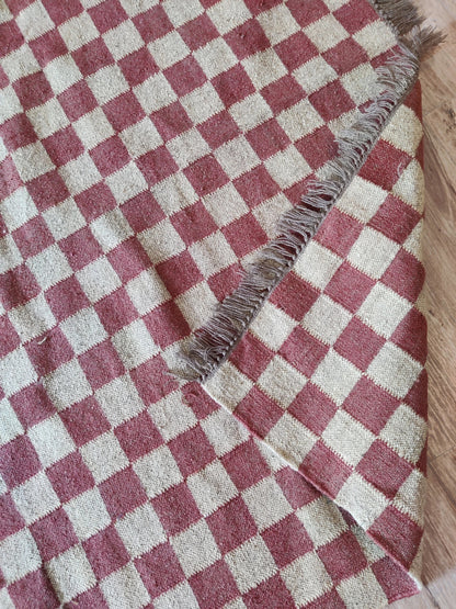 Crimson Checkered Trendy Red Grid Rug for Living Room & Bedroom