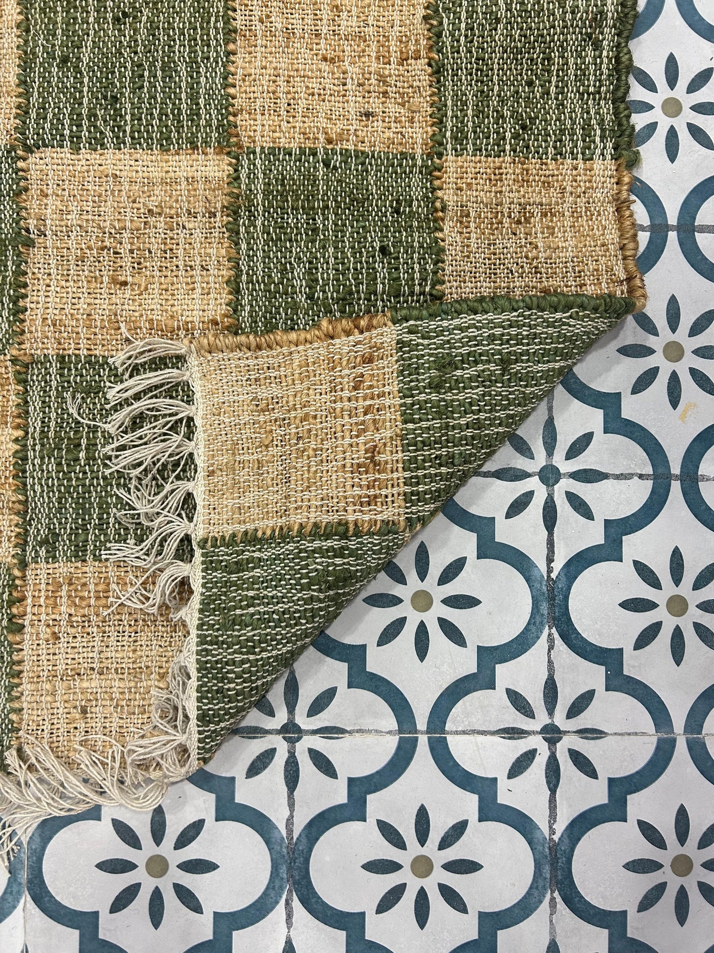 Sage Forest Checkerboard Cotton Jute Rug