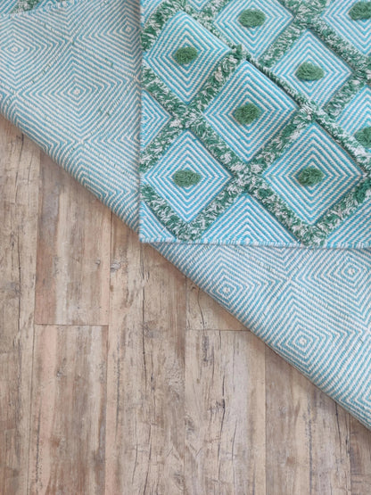 Handmade Diamond Popcorn Pattern Aqua & Jade Handloom Carpet