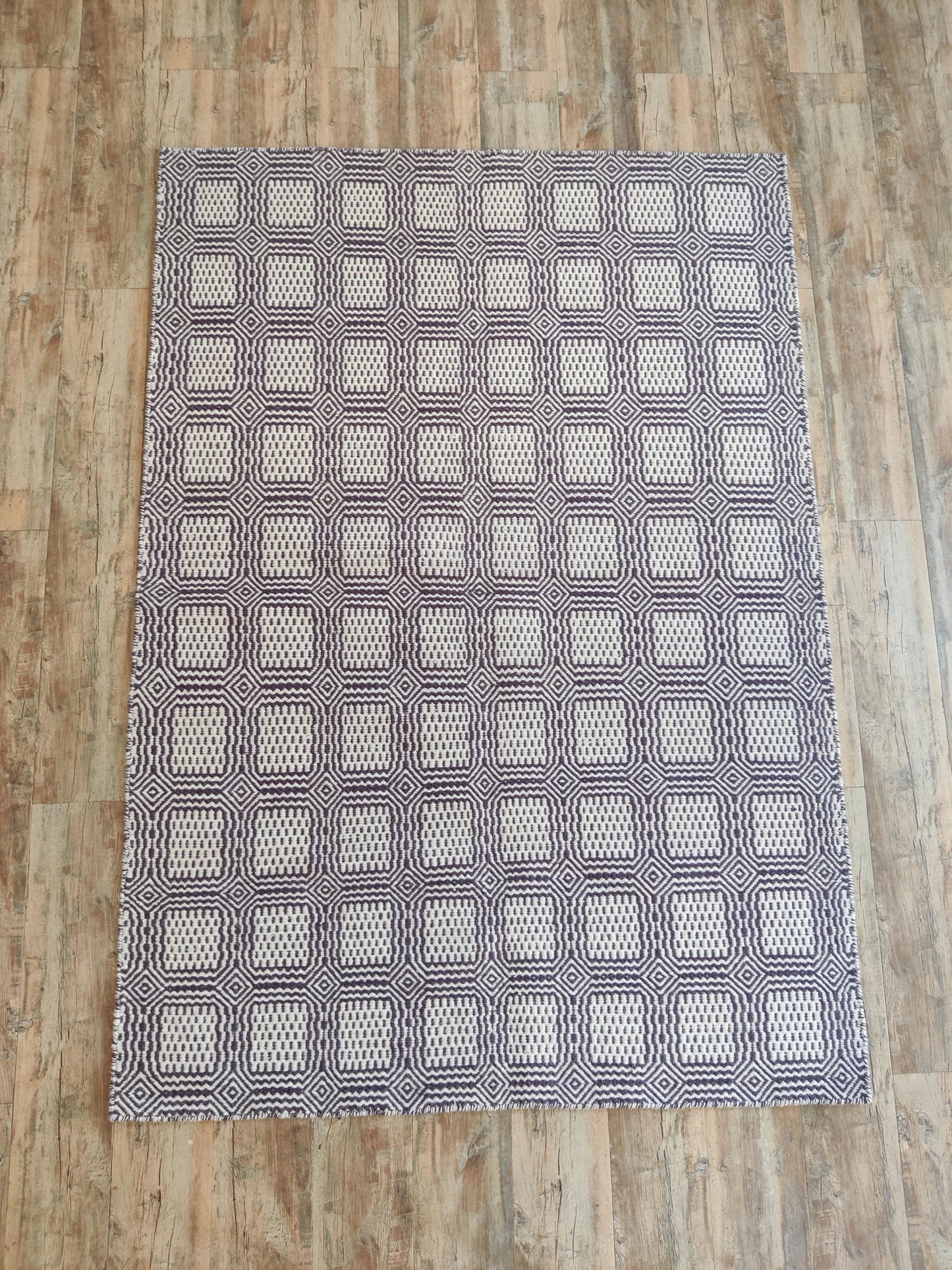 Hand-Woven Charcoal & Ivory Box-Tile Wool Rug