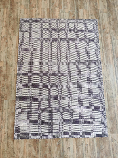 Hand-Woven Charcoal & Ivory Box-Tile Wool Rug