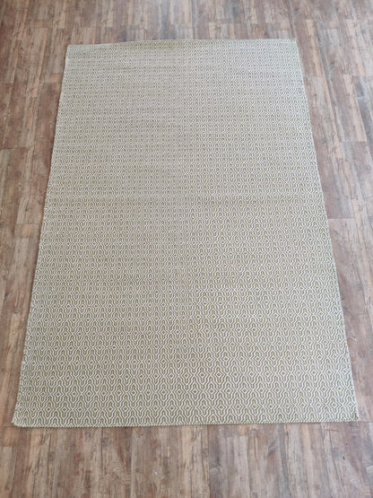 Olive Green Wool Rug Intricate Lattice Diamond Pattern