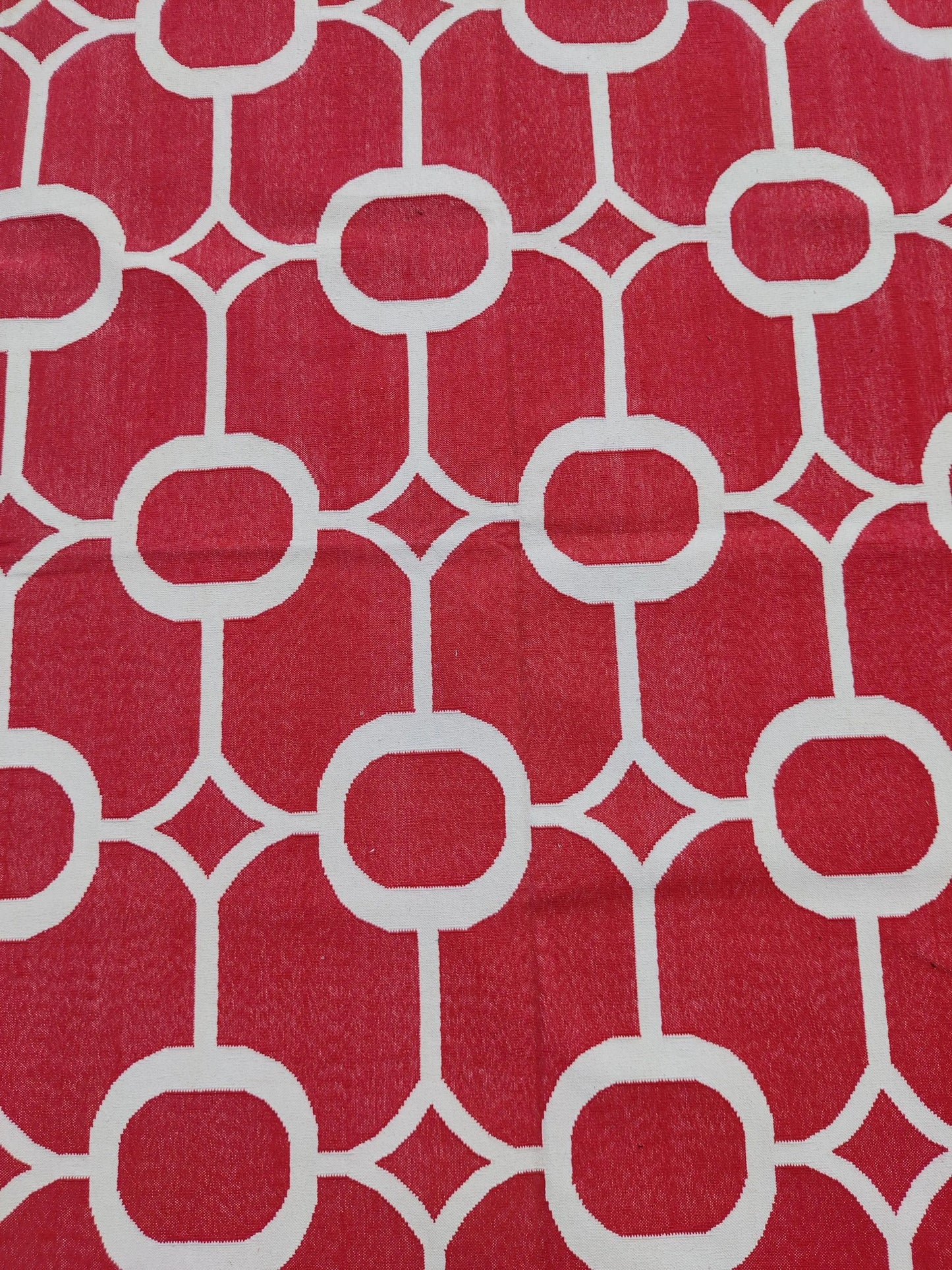Modern Red Octagon Artisan Crafted Reversible Cotton rug