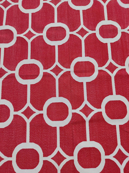 Modern Red Octagon Artisan Crafted Reversible Cotton rug