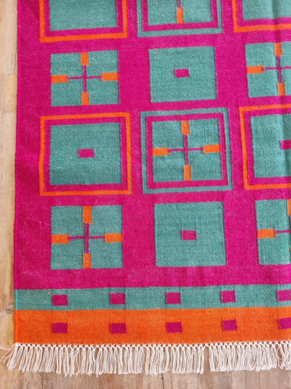 Modern Colorful Geometric Wool Dhurrie Rug