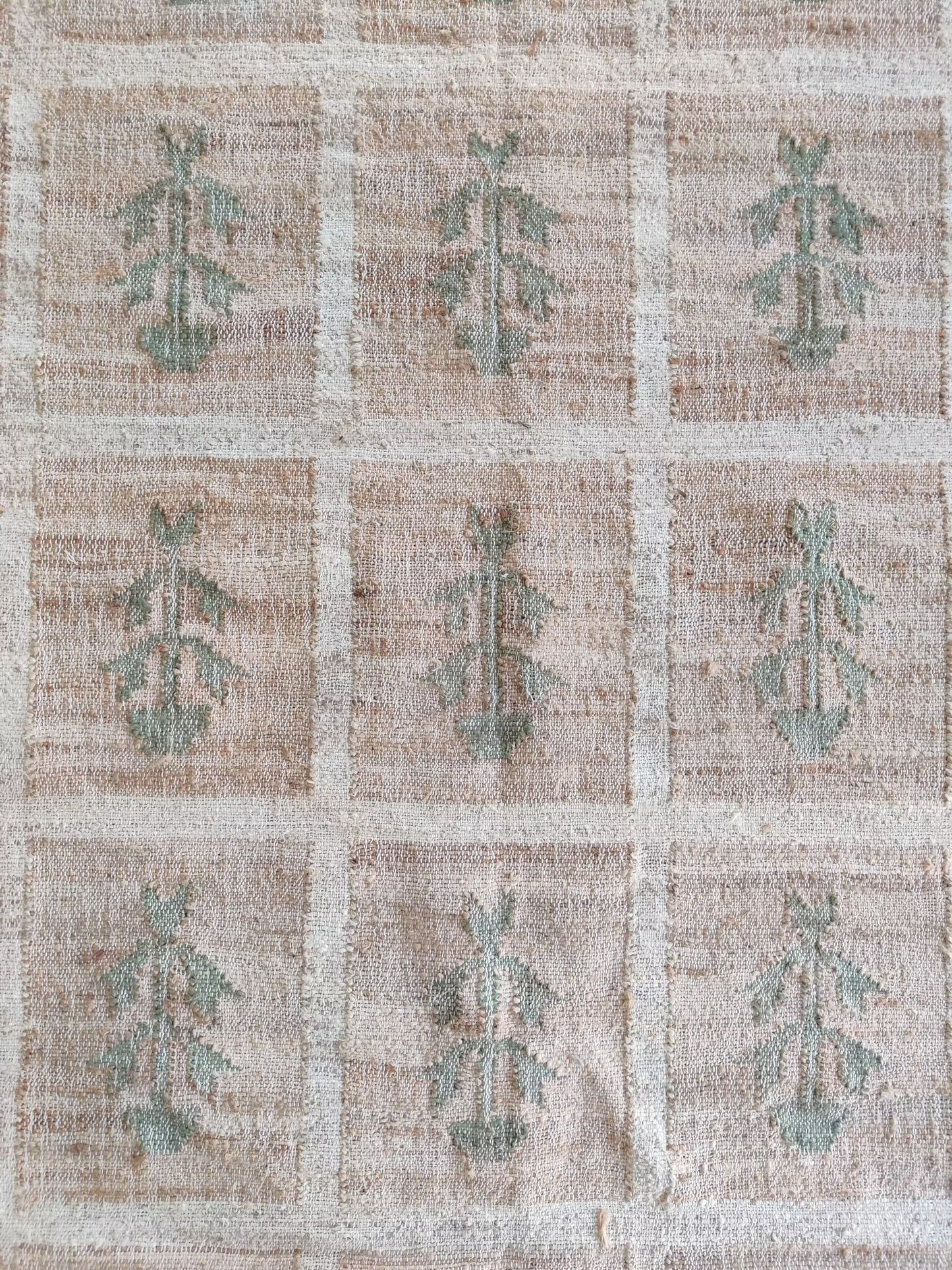 Hand-Woven Botanical Lattice Earth Tone Cotton Jute Rug