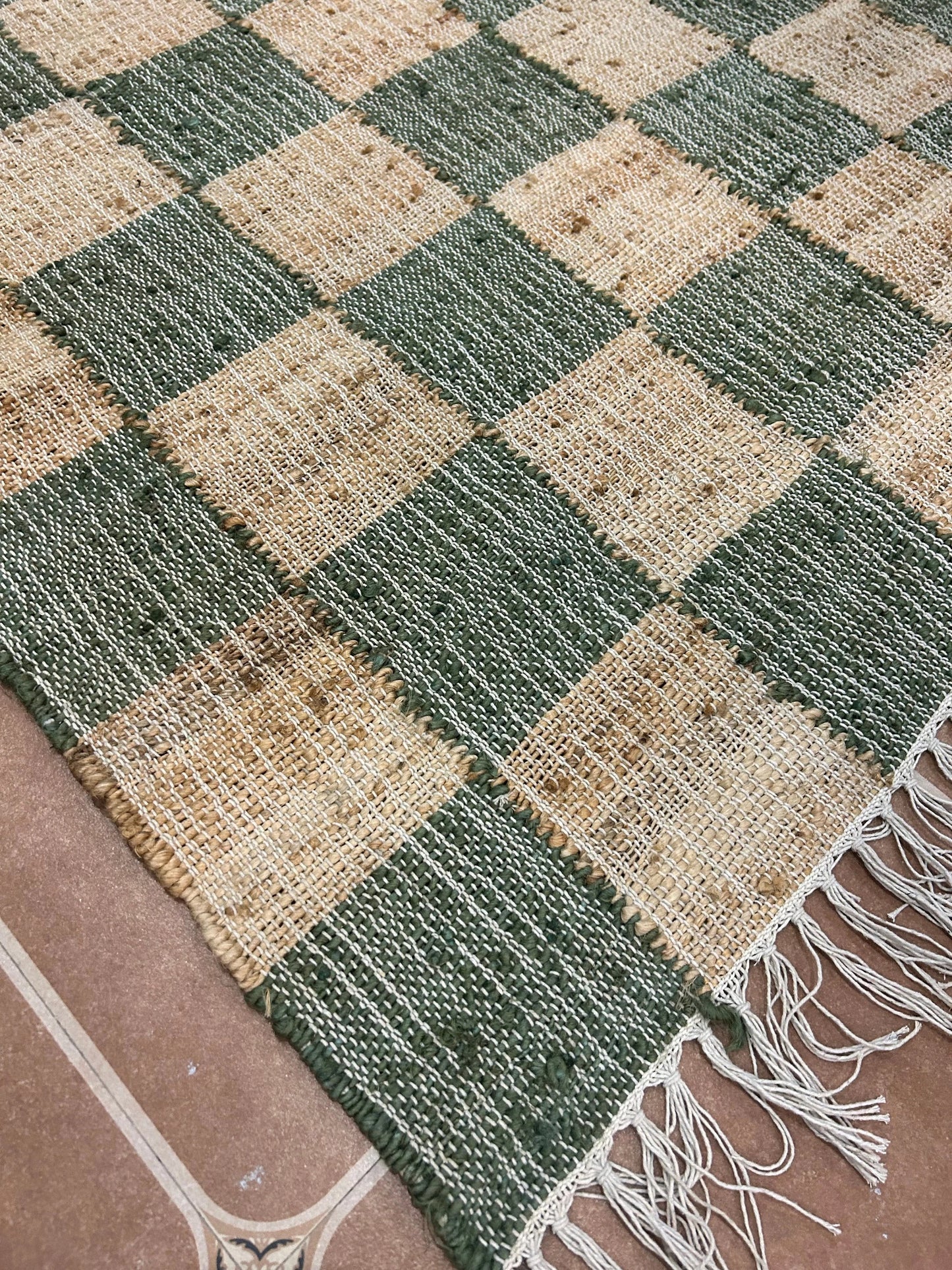 Sage Forest Checkerboard Cotton Jute Rug