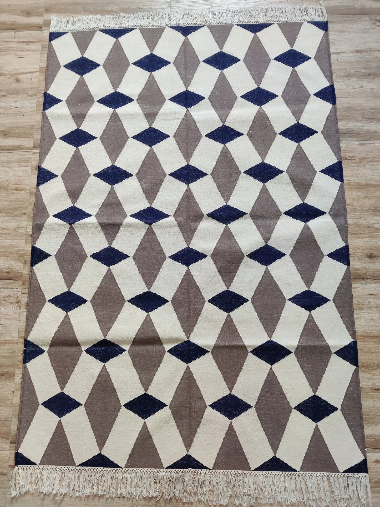 Handmade Harlequin Diamond Cotton flat weave Rug
