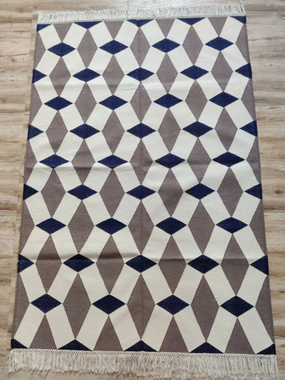 Handmade Harlequin Diamond Cotton flat weave Rug