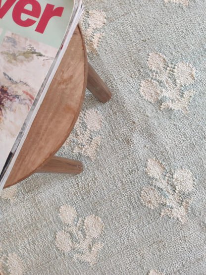 Seafoam Green Fleur-de-lis Kilim Botanical Floral Dhurrie rug