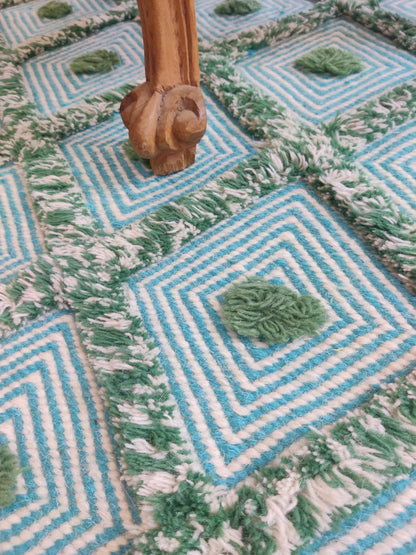 Handmade Diamond Popcorn Pattern Aqua & Jade Handloom Carpet
