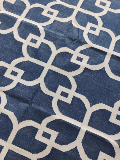 Nautical Navy Trellis Hand-Woven Petal Lattice Dhurrie
