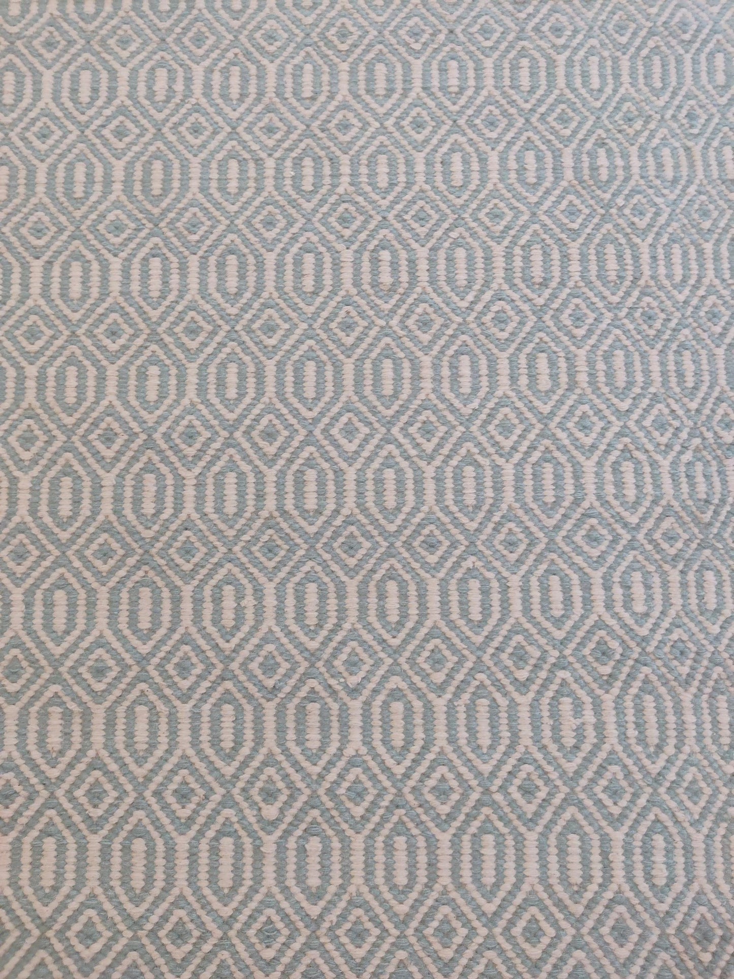 Hand-Woven Light Blue Diamond Trellis Wool Rug