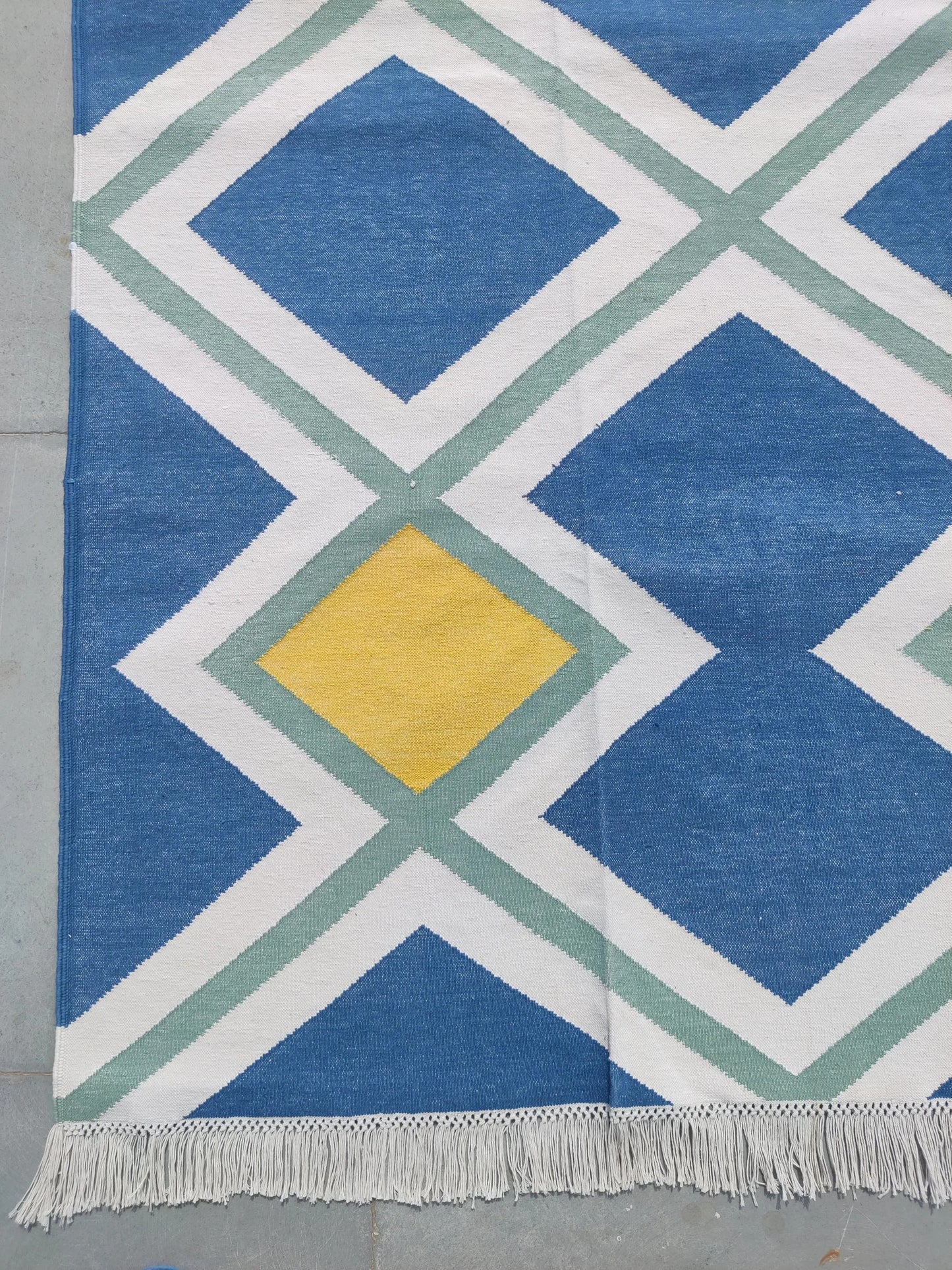 Modern Azure & Canary Yellow Geometric Cotton Flatweave Rug