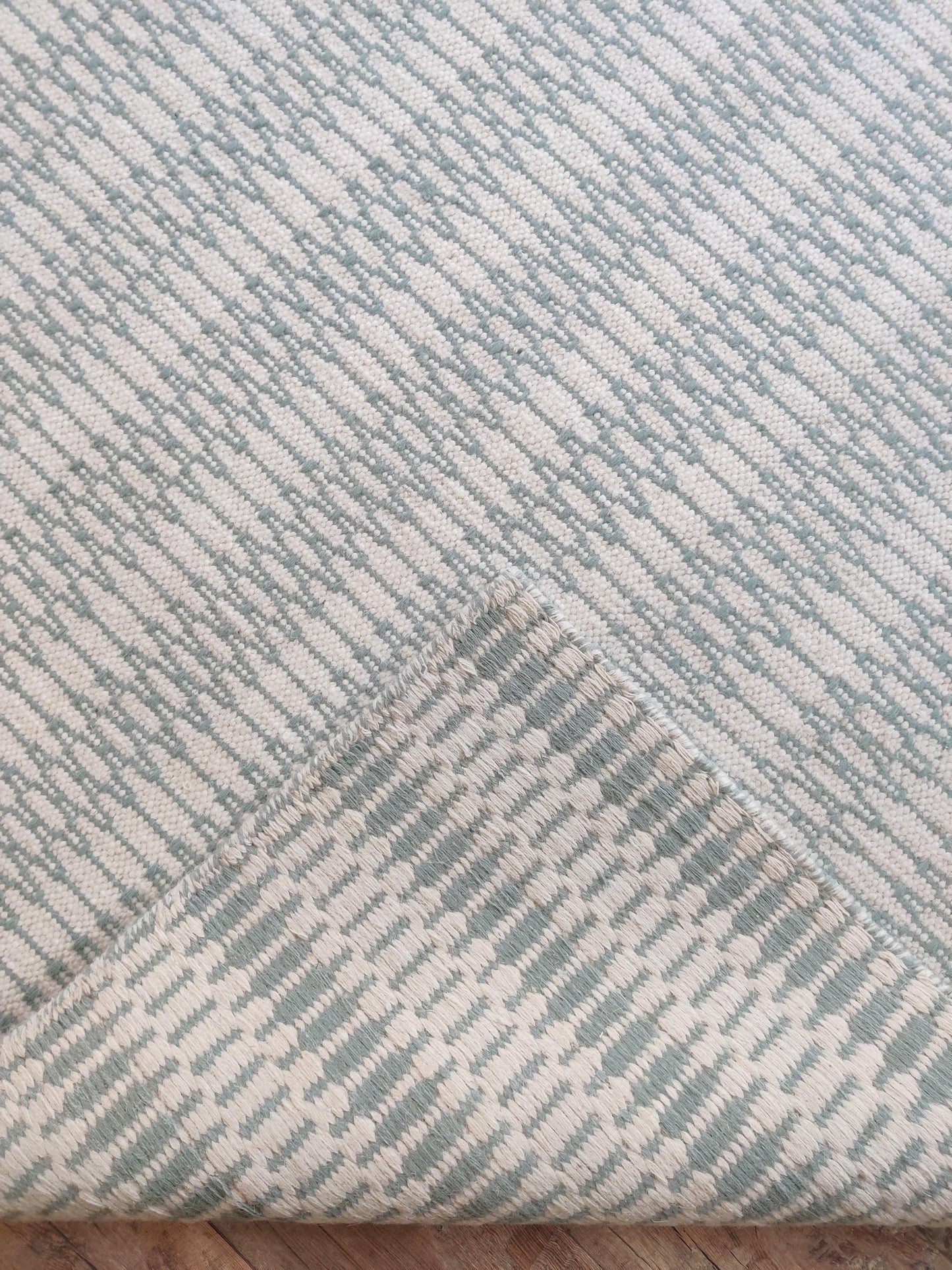 Modern Sage Green Geometric Pattern - Natural White & Aqua Handloom Carpet